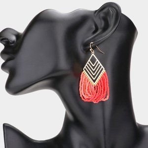 Bohemian Diamond Shaped Metal Seed Bead Wrapped Dangle Earrings